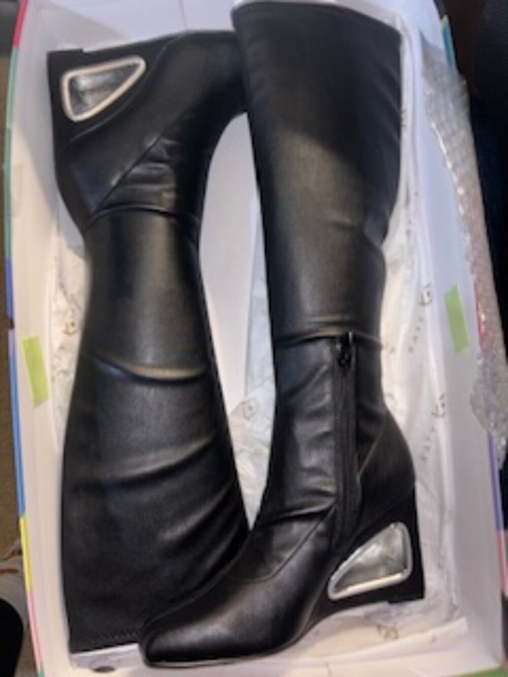 Katy Perry The Hollow Wedge High Boots-Black Leather W(7) Retail $169 - Picture 3 of 4